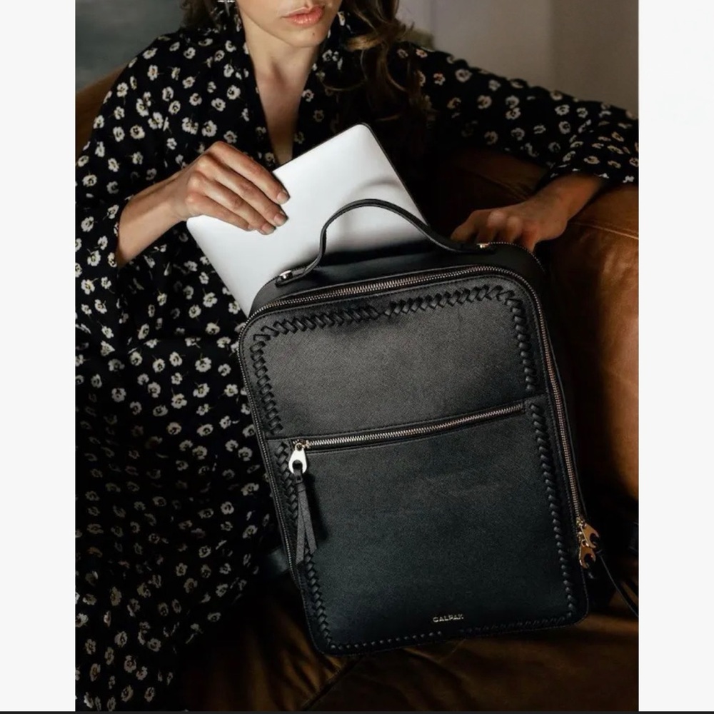 CALPAK Kaya Laptop Backpack in Black and Gold Accents - Picture 4 of 8